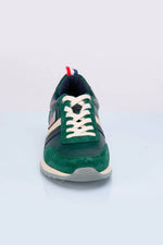Racing-style green cowhide leather sneakers - Image n°2