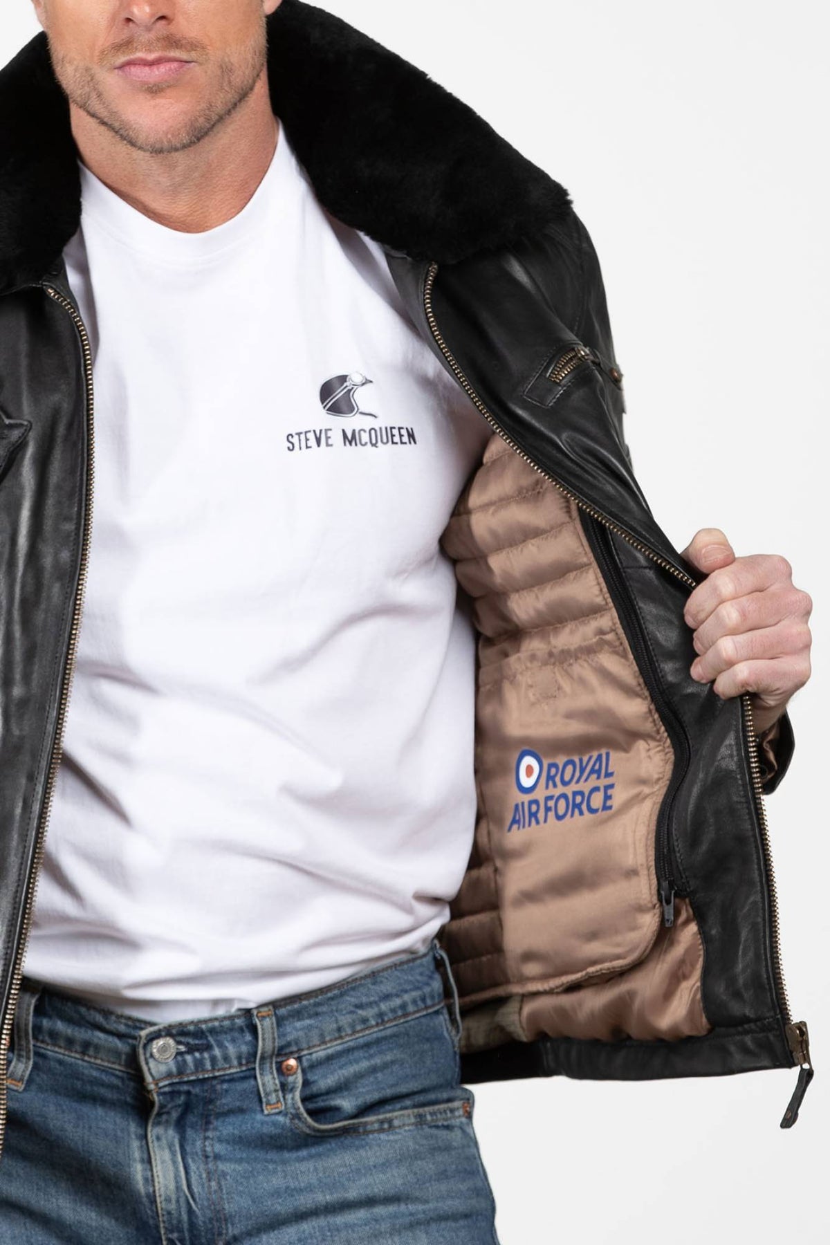Brown Leather Jacket with Aviator Collar - Image n°4
