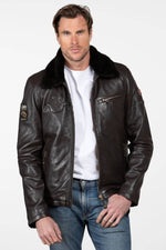 Brown Leather Jacket with Aviator Collar - Image n°5