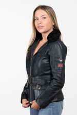 Black leather jacket with an aviator collar - Image n°2