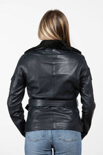 Black leather jacket with an aviator collar - Image n°3