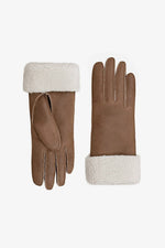 Taupe sheepskin leather gloves with shearling lining - Image n°1