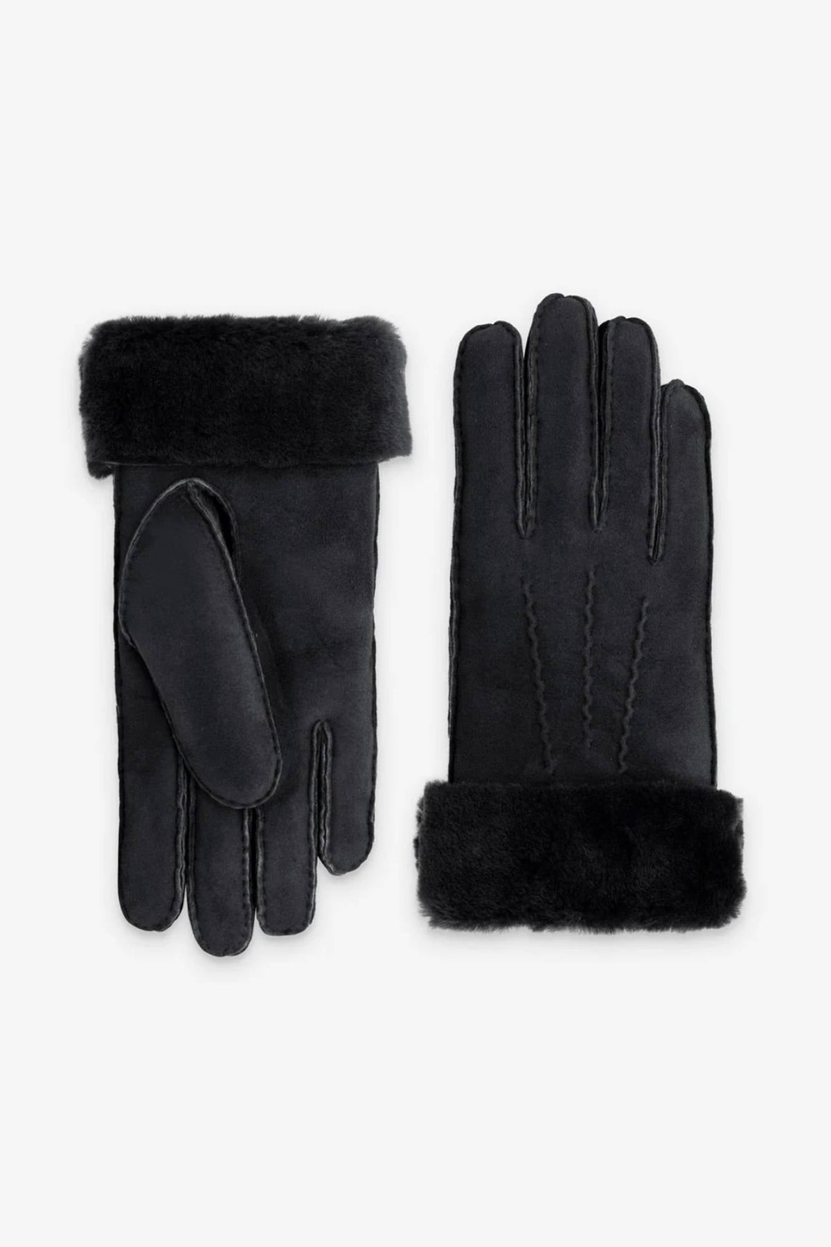 Black shearling leather gloves - Image n°1