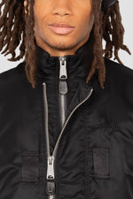 Black tactical double-zip bomber jacket with an oversized fit - Image n°3