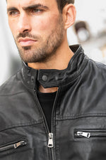 Black leather biker collar jacket - Image n°3