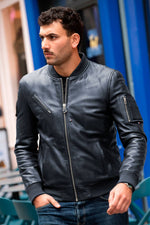 Redskins' navy sheep leather bomber, Patrouille de France-inspired. - Image n°9