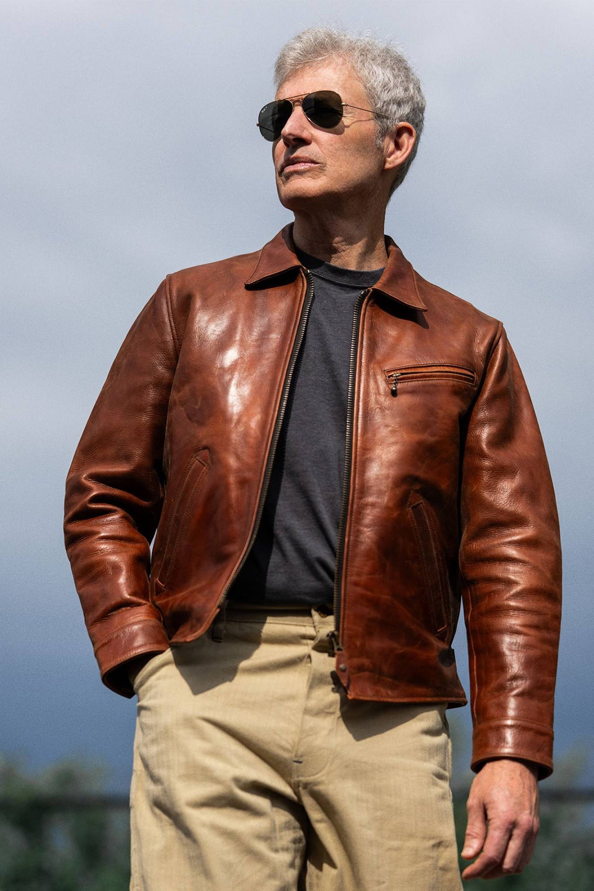 Master Supply Co Bonneville leather jacket - Burnt Sienna full-grain, half-belt - Image n°2