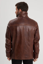 Mid-length bison sheepskin leather jacket, elegant and functional. - Image n°3