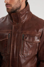 Mid-length bison sheepskin leather jacket, elegant and functional. - Image n°4