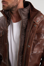 Mid-length bison sheepskin leather jacket, elegant and functional. - Image n°2