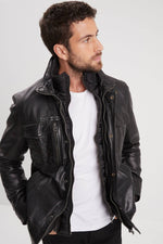 Black vintage lambskin: a durable and supple biker jacket. - Image n°1