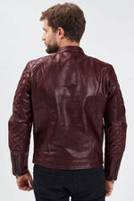 Burgundy leather motorcycle jacket. - Image n°3