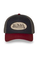 Red and grey trucker cap with embroidered logo - Image n°2