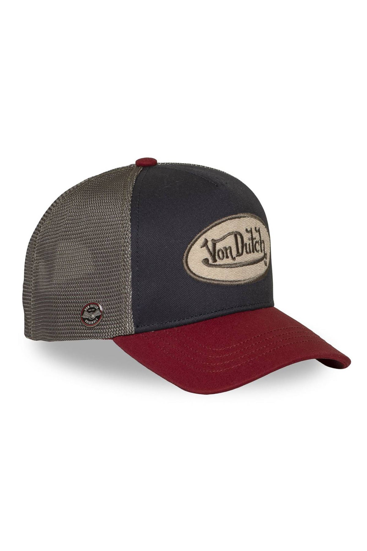 Red and grey trucker cap with embroidered logo - Image n°3