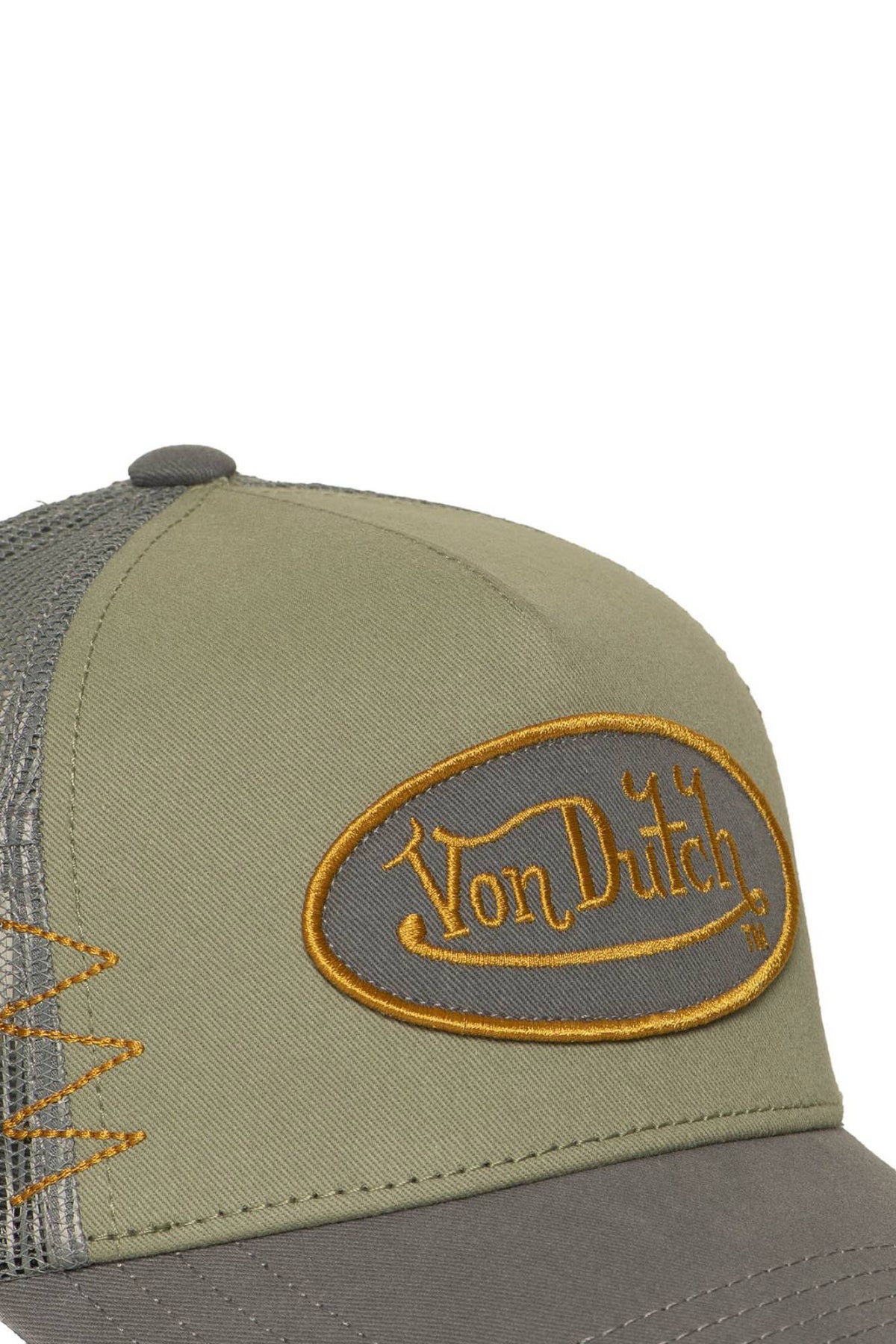 Khaki and grey trucker cap with embroidered logo - Image n°6