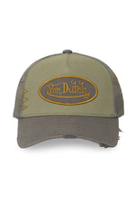 Khaki and grey trucker cap with embroidered logo - Image n°2