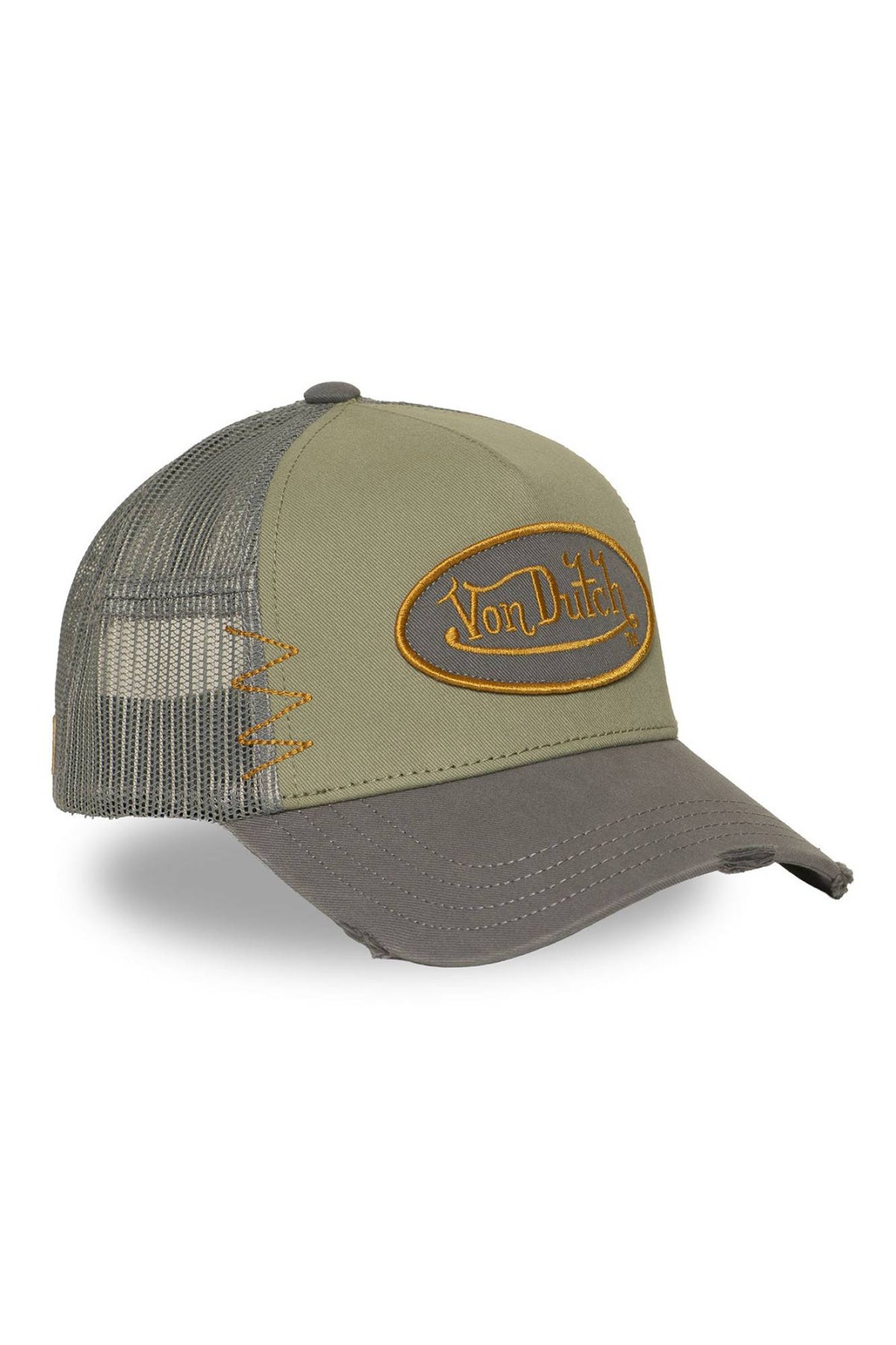 Khaki and grey trucker cap with embroidered logo - Image n°3