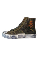 Military-style high-top canvas shoe with embroidered patch - Image n°1