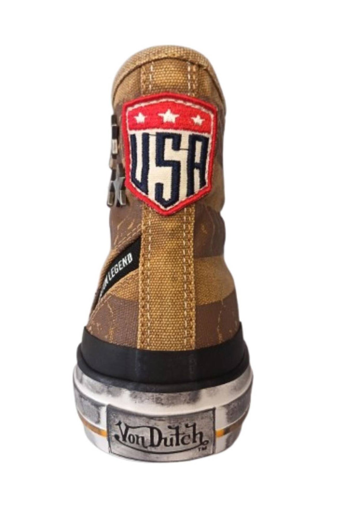 Brown high-top canvas sneaker with metallic stars - Image n°4