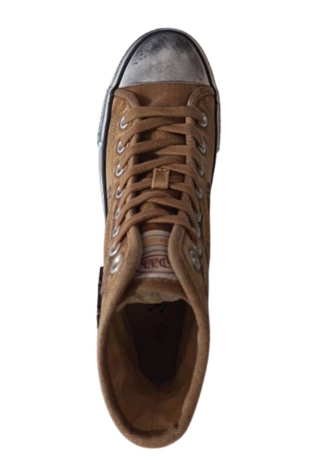 Brown high-top canvas sneaker with metallic stars - Image n°3