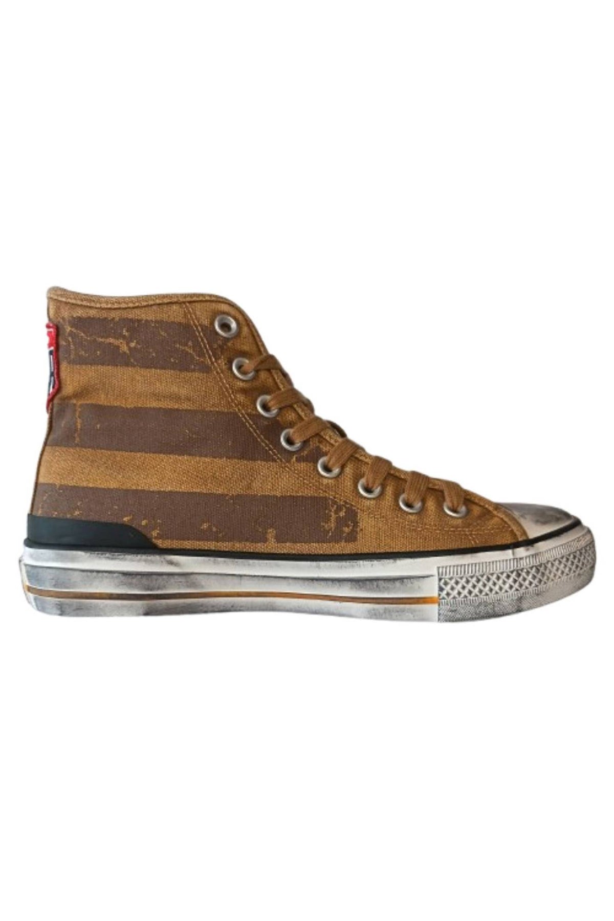Brown high-top canvas sneaker with metallic stars - Image n°2