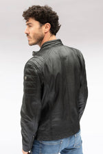 Black lambskin biker-collar jacket with quilted shoulders - Image n°3