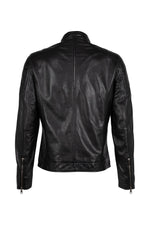 Black lambskin biker-collar jacket with quilted shoulders - Image n°4