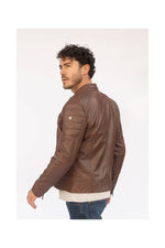 Cognac quilted lambskin biker-collar jacket with padded shoulders - Image n°3