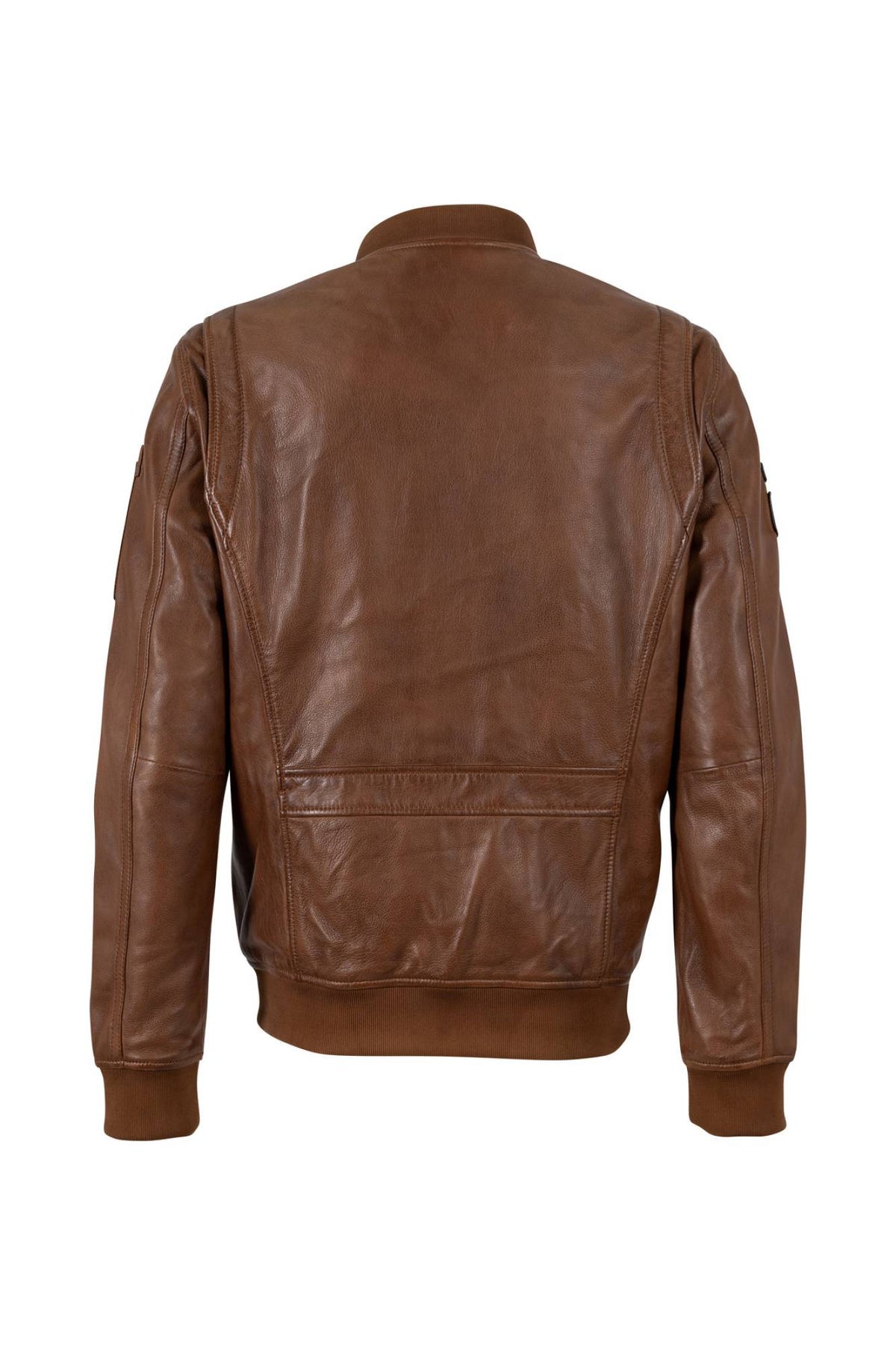 Cognac lambskin flight jacket with rib-knit trims and embroidered patches - Image n°3