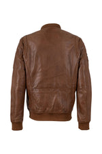 Cognac lambskin flight jacket with rib-knit trims and embroidered patches - Image n°3