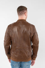 Cognac lambskin flight jacket with rib-knit trims and embroidered patches - Image n°5