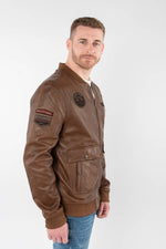 Cognac lambskin flight jacket with rib-knit trims and embroidered patches - Image n°4