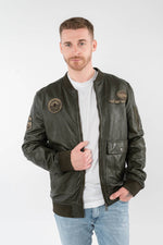Khaki green lambskin flight jacket, tone-on-tone patches - Image n°6