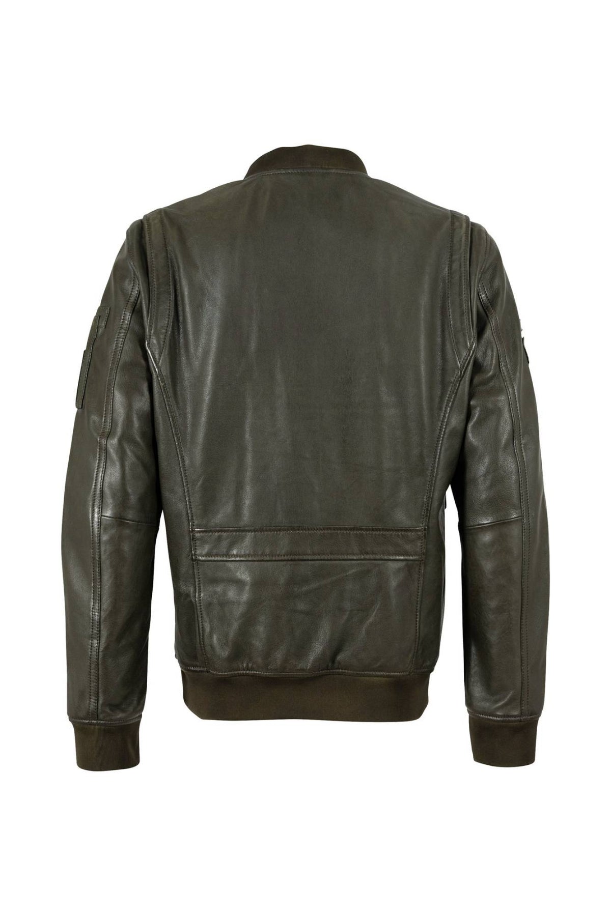 Khaki green lambskin flight jacket, tone-on-tone patches - Image n°5