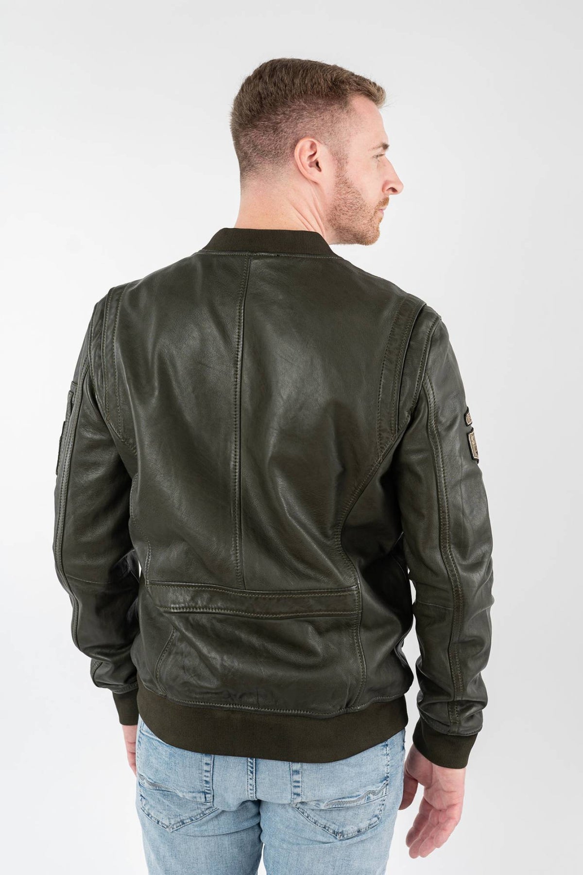 Khaki green lambskin flight jacket, tone-on-tone patches - Image n°2