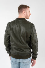 Khaki green lambskin flight jacket, tone-on-tone patches - Image n°2