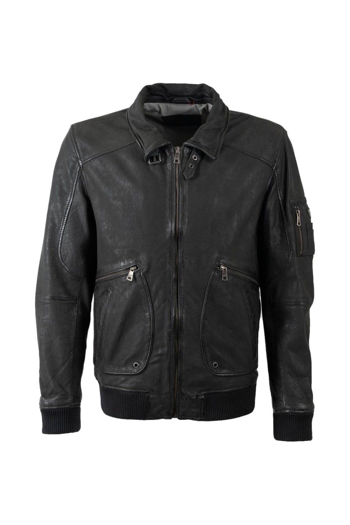 Dark green lambskin flight jacket with shirt collar - Image n°1