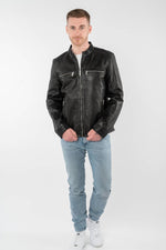 Black lambskin jacket with round collar and two zipped chest pockets - Image n°2