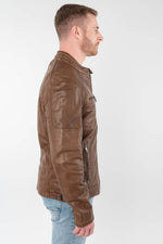 Cognac lambskin biker-collar jacket with perforated panels - Image n°6