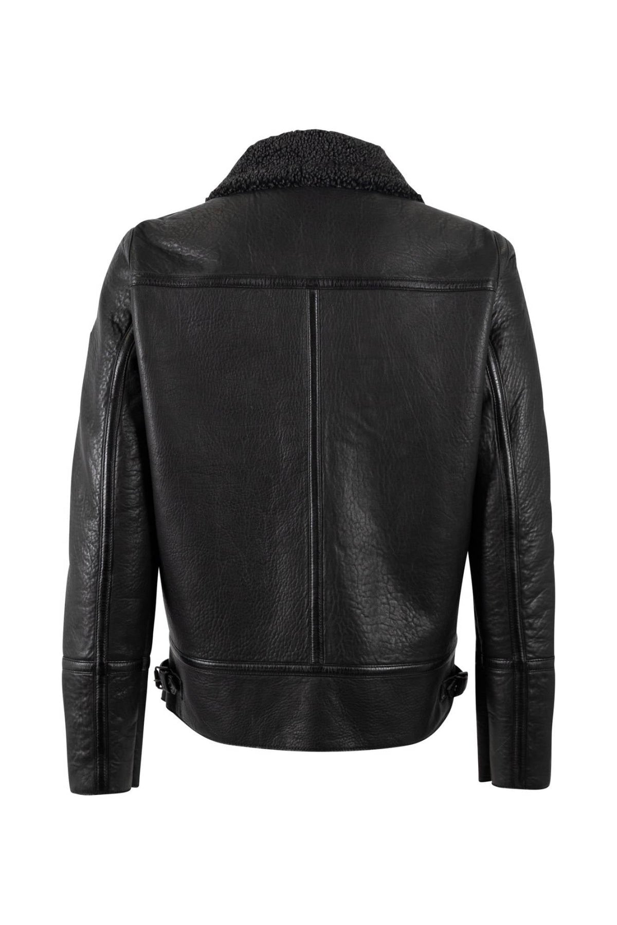 Black grained lambskin flight jacket with a separate shearling collar - Image n°2