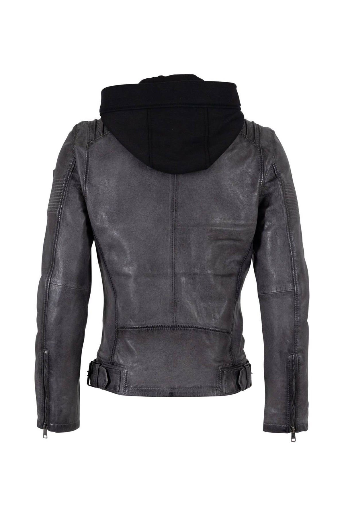 Washed grey lambskin jacket with detachable jersey hood - Image n°5