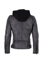 Washed grey lambskin jacket with detachable jersey hood - Image n°5