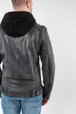 Washed grey lambskin jacket with detachable jersey hood - Image n°3