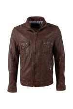 Whisky brown lamb leather jacket with four pockets and a straight hem - Image n°2