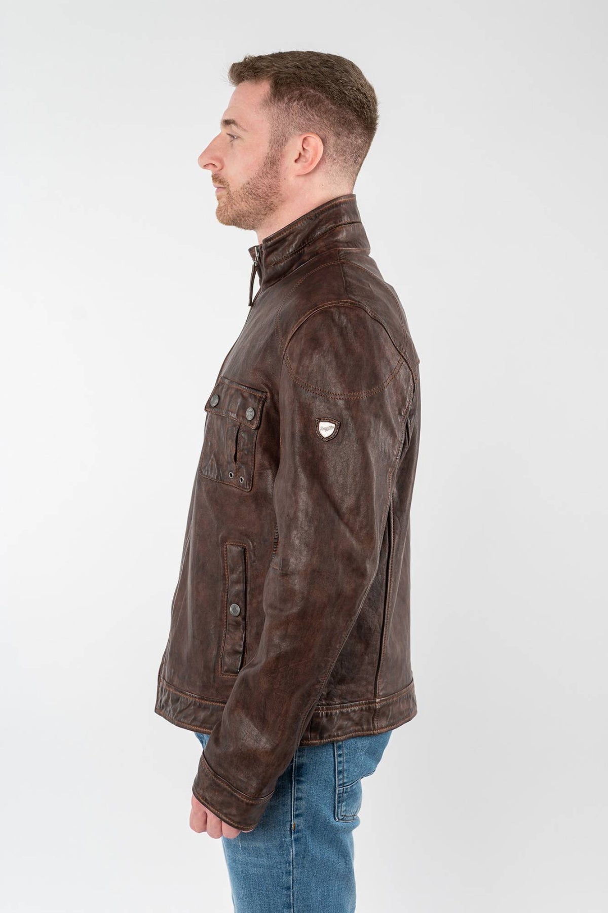 Whisky brown lamb leather jacket with four pockets and a straight hem - Image n°6
