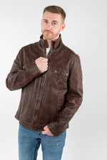 Whisky brown lamb leather jacket with four pockets and a straight hem - Image n°1