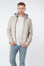 Off-white lambskin leather jacket with removable jersey hood - Image n°1