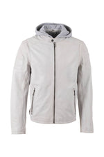 Off-white lambskin leather jacket with removable jersey hood - Image n°2