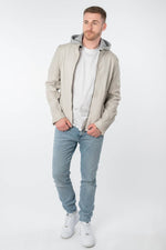 Off-white lambskin leather jacket with removable jersey hood - Image n°6