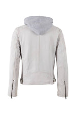 Off-white lambskin leather jacket with removable jersey hood - Image n°3